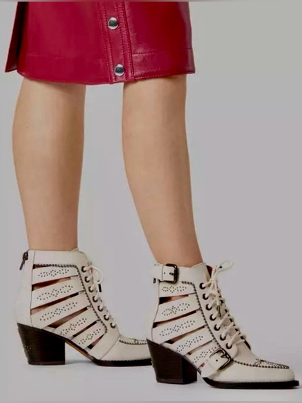 Coach Paisley Cream Lace-Up Cutout Ankle Boots Size 10